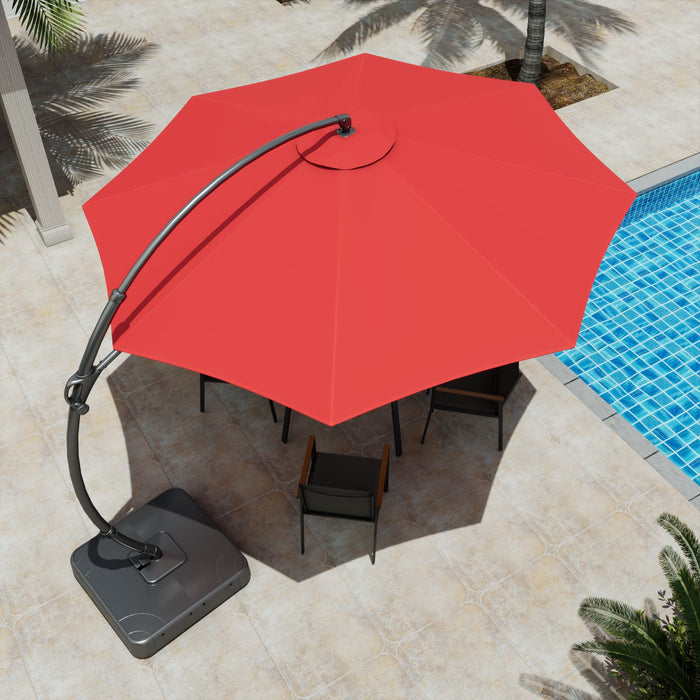 LAUSAINT HOME Outdoor Patio Umbrella with Base included, 12 FT Deluxe Curvy Cantilever Umbrella Heavy Duty Offset Hanging Umbrella with 360° Rotation for Market, Pool, Garden, Backyard, Deck (Red)