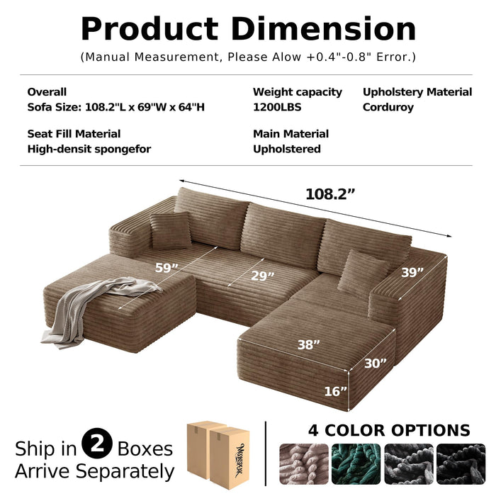MoonSpeak 108" Boneless Sectional Cloud Couch for Living Room