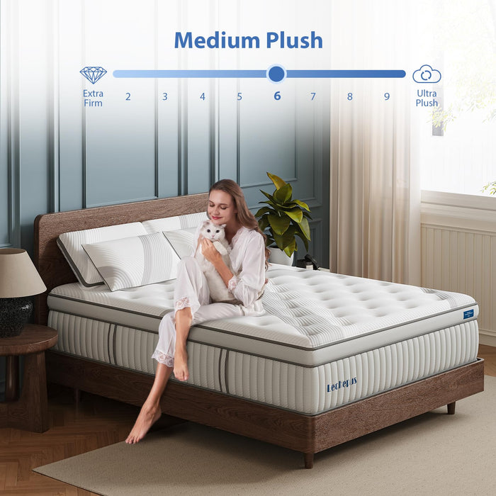 Queen Mattress, Lechepus 14Inch Medium Plush Queen Size Mattress in Box, Hybrid Mattress with Memory Foam & 7-Zone Individual Pocket Spring Mattress, Supportive & Pressure Relief, 60"*80"