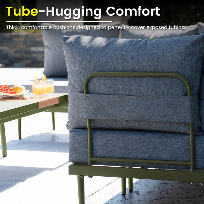 Sundale Outdoor 4 Pieces Metal Patio Furniture Set, Outdoor Sectional Sofa w/6 Inch Olefin Cushion, Modern Outdoor Conversation Sets