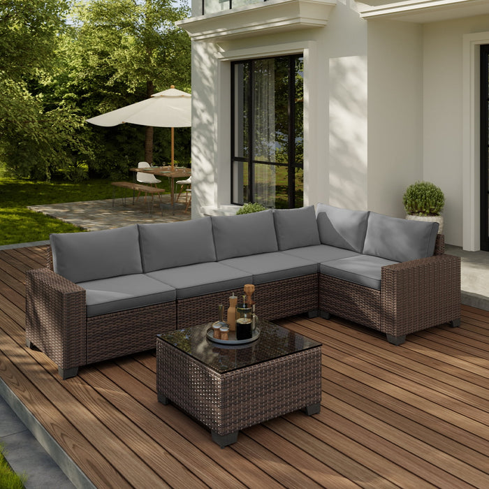 6 Piece Outdoor Patio Furniture Set, Asofer Rattan Wicker Outdoor Conv
