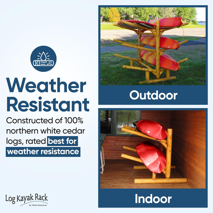 Log Kayak Rack - 6-Place Kayak/Canoe Rack, Freestanding Kayak Storage Rack, Kayak Racks for Outdoor Storage, Surfboard Rack or SUP Storage Rack, Canoe Storage Rack, Paddle Board Rack - Natural
