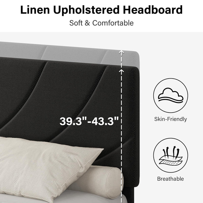 HOMBCK Twin Bed Frames, Upholstered Twin Bed Frame with Linen Fabric Headboard, Bed Frame Twin for Kids, Strong Wood Slat Support, No Box Spring Needed, Noise-Free, Easy Assembly, Black