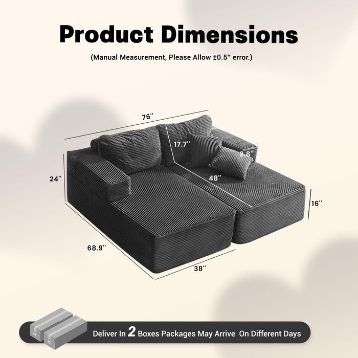 Afuson Chaise Lounge Chair, Boneless Couch for Living Room and Bedroom, Sleeper Couches Reading Chairs, Corduroy, Grey