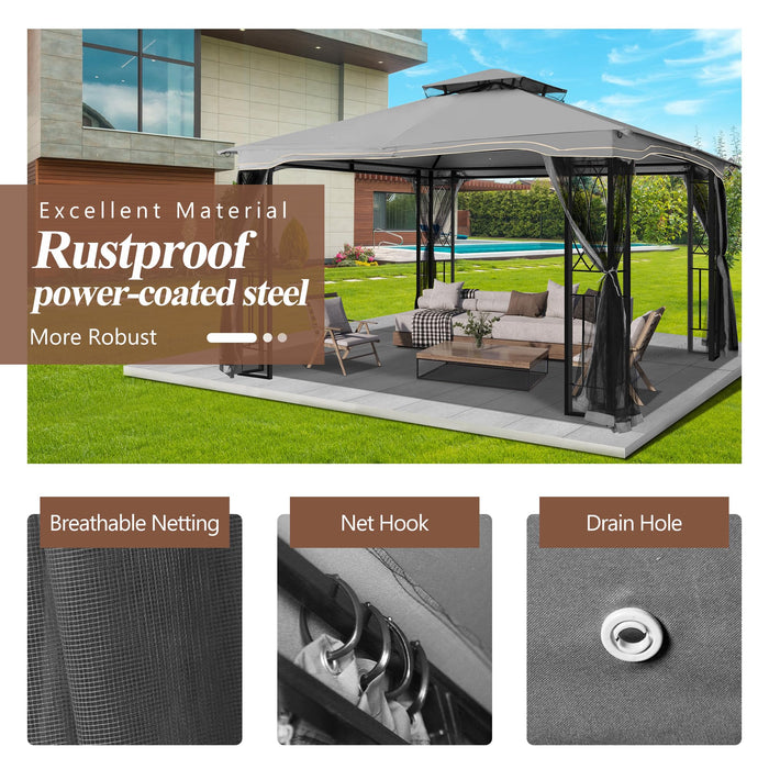 GARTOO 11'x13' Outdoor Patio Gazebo - Porch Gazebo with Polyester Roof & Breathable Netting, Best for Garden, Lawn, Backyard Deck (Grey)