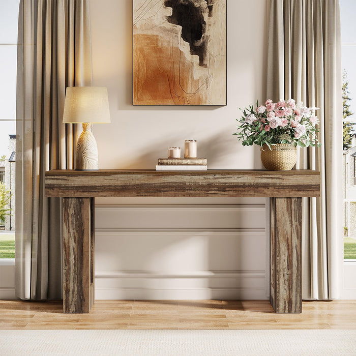 Tribesigns 63-Inch Long Console Table, Wooden Rectangular Sofa Table Behind The Couch, Farmhouse Entryway Table for Entrance, Hallway, Living Room (Mottled Gray Brown)