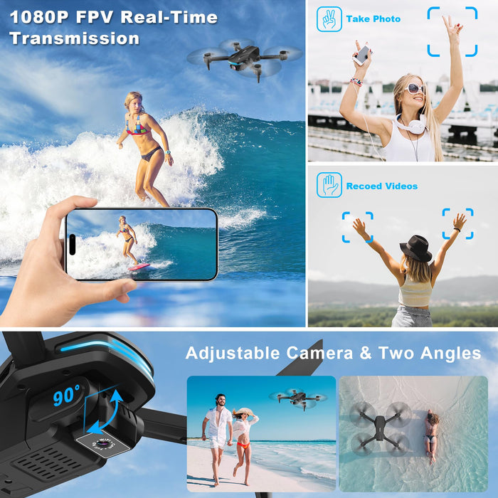 Drone with Camera 1080P HD FPV Foldable Drone for Beginners and Kids, Quadcopter with Voice Gesture Control with Carrying Case, One Key Take Off/Land, Optical Flow Positioning, 360° Flip, Waypoint Fly