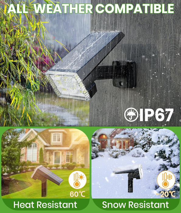 BITPOTT Solar Spot Lights Outdoor, 58 LED 3 Lighting Modes Solar Flood Lights, Waterproof IP67 Wall Light Spot Light Outdoor for Tree Yard Garden Pathway (Cool White, 2 Pack)