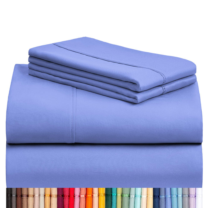 LuxClub 4 PC Twin Sheet, Bed Sheets Twin Size, Deep Pockets 18" Eco Friendly Wrinkle Free-Kids-Fitted Sheets Machine Washable Hotel Bedding Silky Soft - Violet Blue Twin