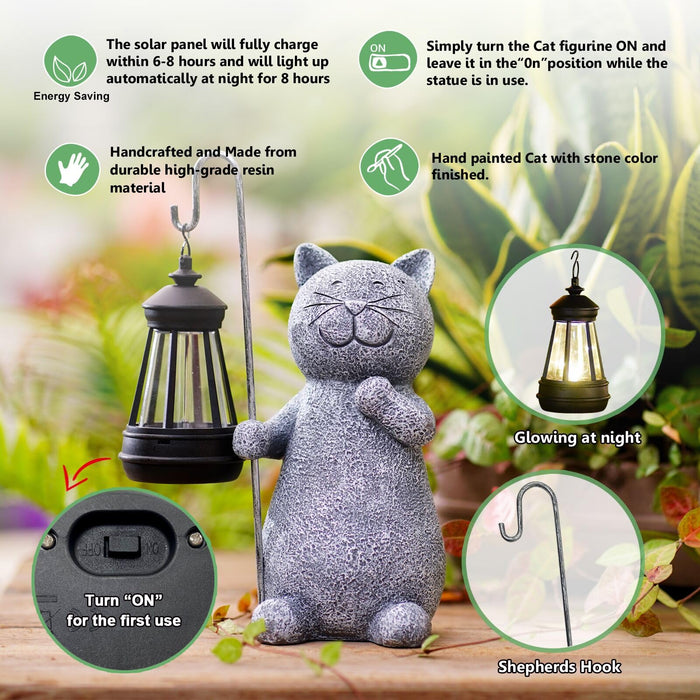 Qeeman Solar Garden Statue Figurine: Garden Art with Solar Lantern for Patio Balcony Yard Lawn - Unique Christmas Birthdays Gift for Mom Grandma