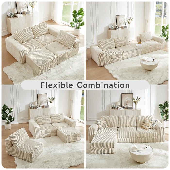 ONBRILL 110" Modular Sectional Sofa,L Shaped Couch 4 Seater with Sleeper Chaise,Upholstered Corduroy Couches for Living Room,Bedroom,No Assembly,Beige