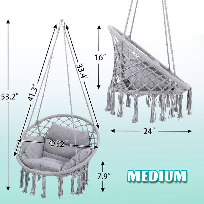 KROFEM Macrame Swing Chair, Hanging Chair for Bedroom, Thick Cushion