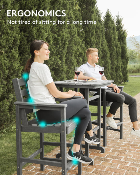 SERWALL Balcony Adirondack Chairs and Table 3 Pieces Set, Adirondack Bar Height Chairs Set of 2 and Bar Table, Outdoor Bar Stools Set, Gray