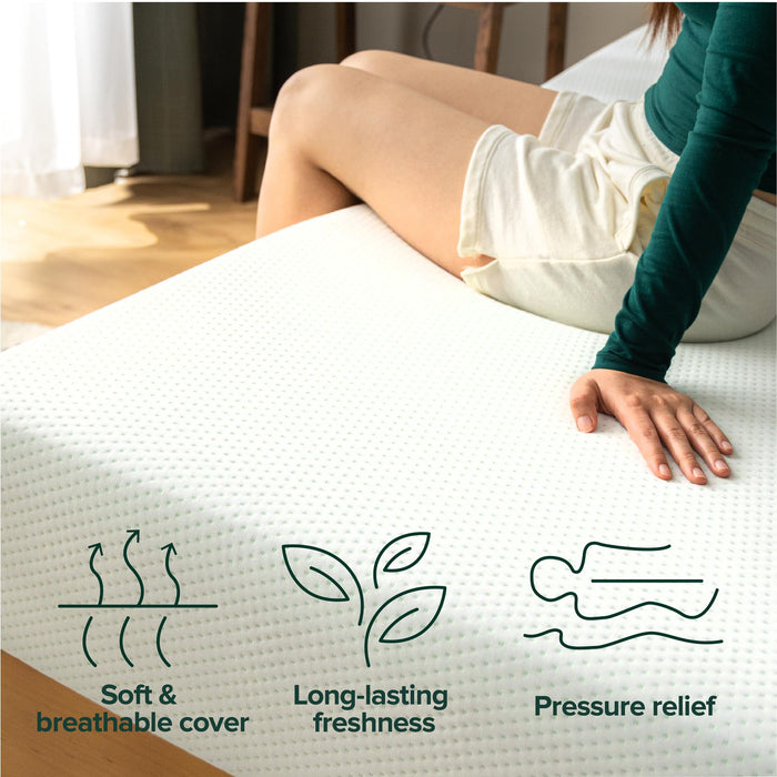 Zinus 8 Inch Short Queen Green Tea Memory Foam Mattress [New Version], Fiberglass Free, Medium Firm Feel, Zoned Pressure Relief, Certified Safe Foams & Fabric, Mattress in A Box