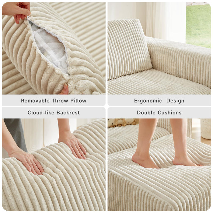 ONBRILL 110" Modular Sectional Sofa,L Shaped Couch 4 Seater with Sleeper Chaise,Upholstered Corduroy Couches for Living Room,Bedroom,No Assembly,Beige