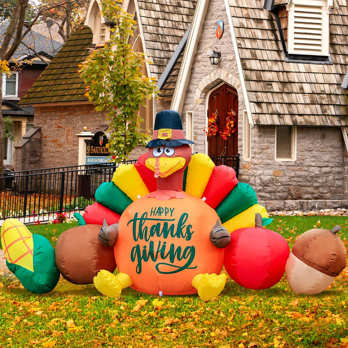 Domkom 8FT Thanksgiving Inflatable Turkey Happy Thanksgiving Sign Yard