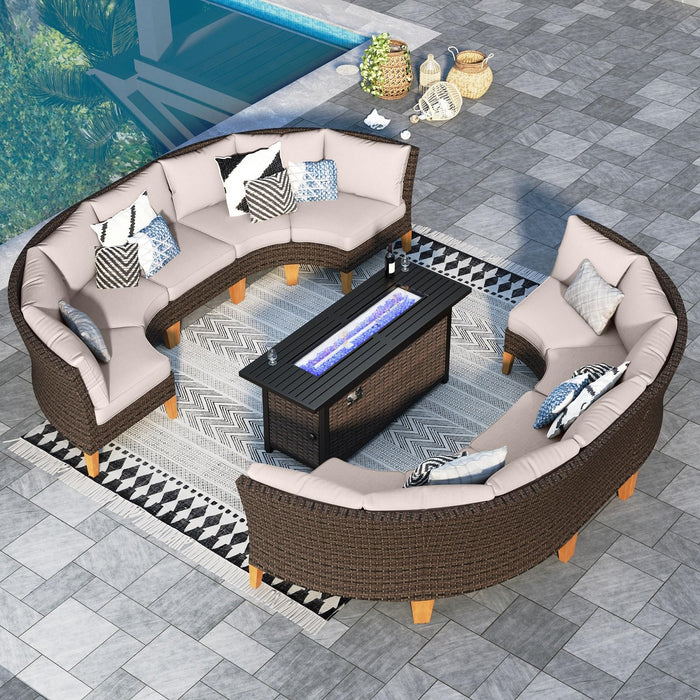 Sophia William Patio Furniture Set with Fire Pit Table, 11 Piece Hal