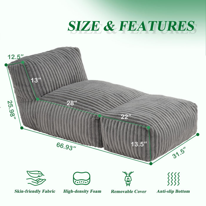 Hobestluk Big Bean Bag Lounger Chairs Large Beanbag Chair for Adults Bean Bag Sofa with Memory Foam Filled for Living Room, Bedroom or Balcony (Stripe Grey)