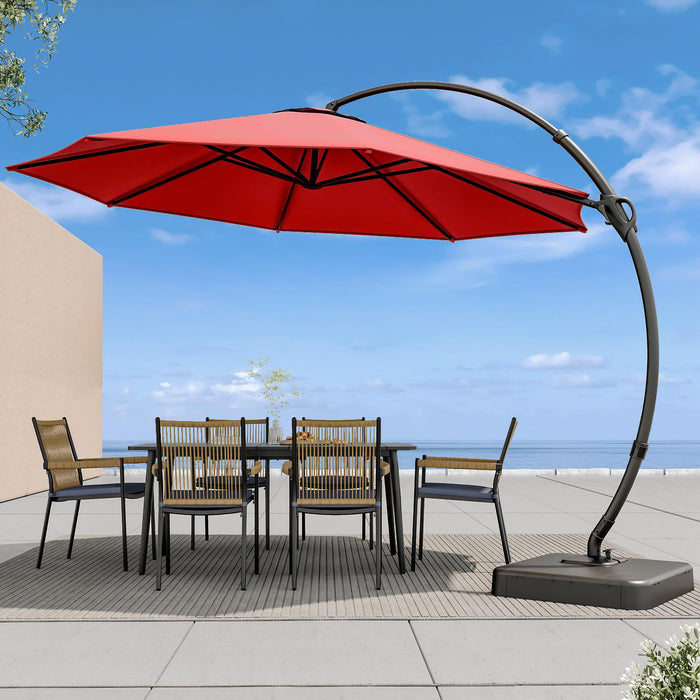 LAUSAINT HOME Outdoor Patio Umbrella with Base included, 12 FT Deluxe Curvy Cantilever Umbrella Heavy Duty Offset Hanging Umbrella with 360° Rotation for Market, Pool, Garden, Backyard, Deck (Red)