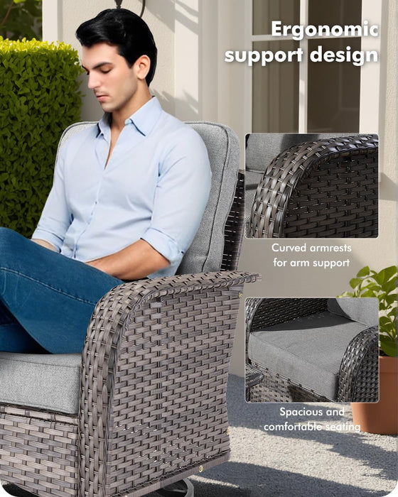 CAODOC 5 Pieces Patio Furniture Set,Outdoor Furniture with Rockers, Rattan Conversation Sets w/Coffee Table, Grey Wicker Light Dark Gray Cushion