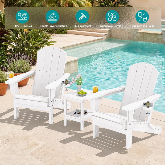 SERWALL Outdoor Adirondack Chair Set of 4 with Cup Holders,Foldable,White