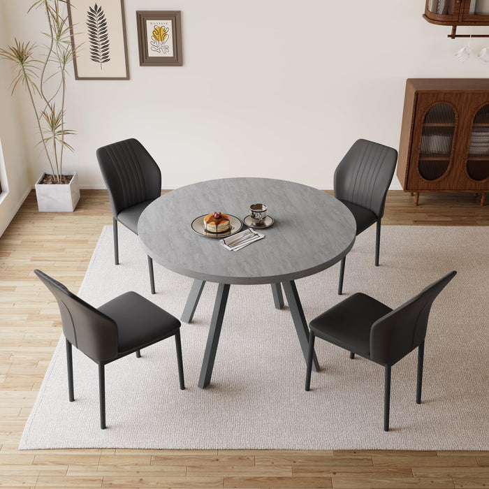 Zerifevni Round Dining Table Set for 4, Modern Casual Coffee Table Set for Kitchen, Living Room, Apartment, Space Saving (Dining Table + 4 Black Chairs)