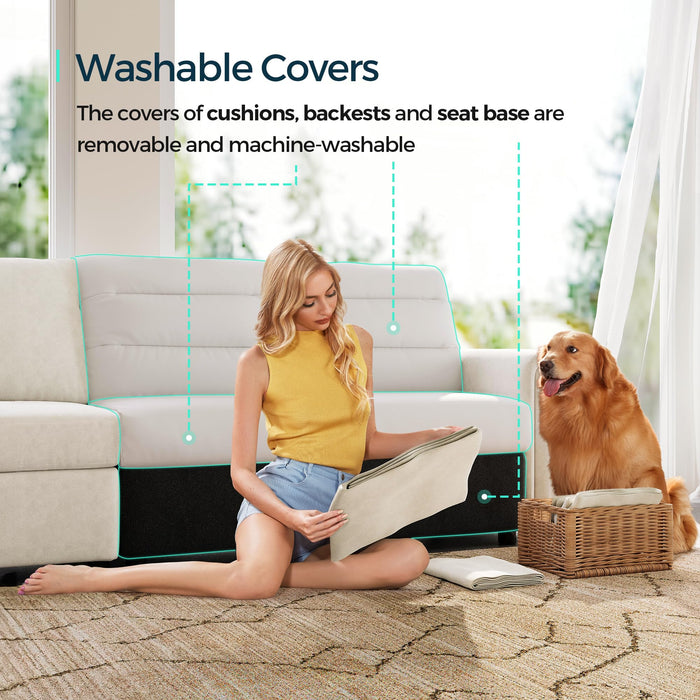 LINSY HOME Modular Sectional Sofa, Convertible L Shaped Sofa Couch with Storage, Memory Foam, Modular Sectionals with Ottomans, 5 Seat Sofa Couch with Chaise for Living Room, White