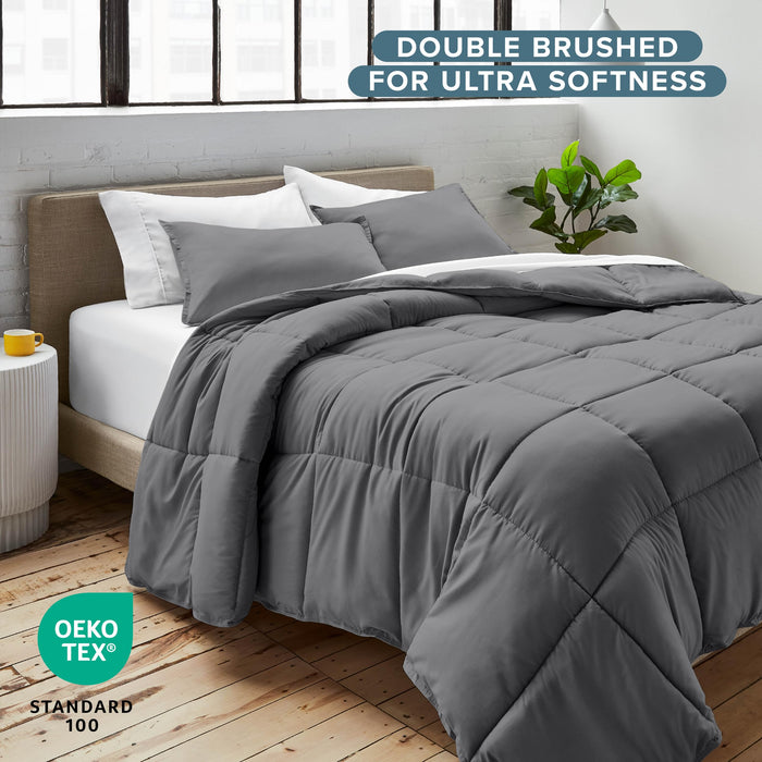 Bare Home Comforter Set - Queen Size - Ultra-Soft - Goose Down Alternative - Premium 1800 Series - All Season Warmth (Queen, Grey)