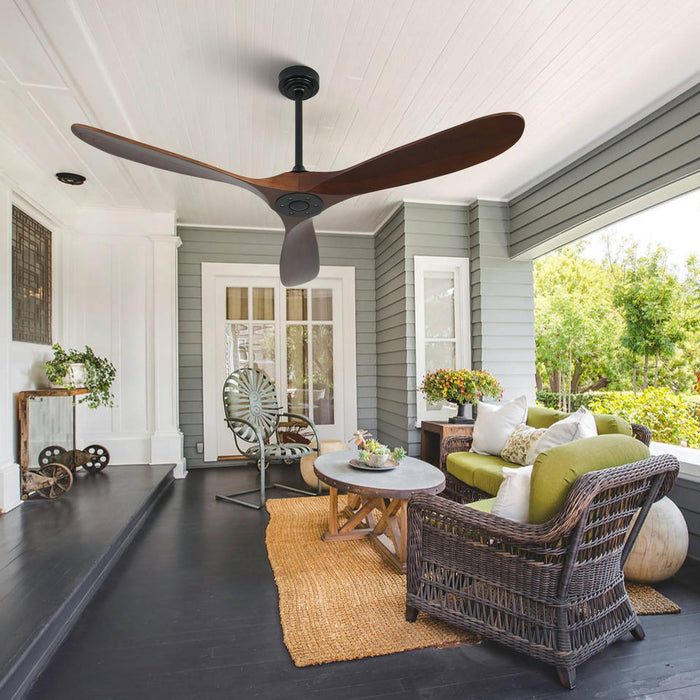 Homlit Outdoor Ceiling Fan Without Light, 60 Inch Smart Ceiling Fan with Remote & Voice Control for Alexa/Google, 3-Blade Wood Fan, Quiet DC Motor, 6 Speeds for Patio, Porch, Farmhouse, Dark Walnut