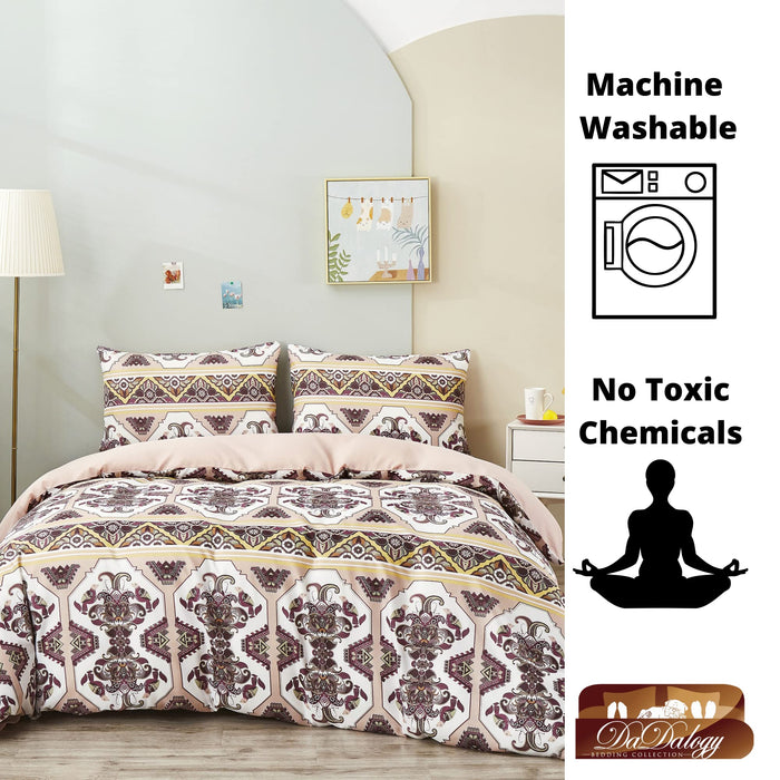 DaDa Bedding Southwestern Duvet Cover Set - Blush Pink, Kilim & Tribal Design - Includes Matching Pillowcases - Persian-Inspired, Ornate Traditional Print - Full - 3-Pieces