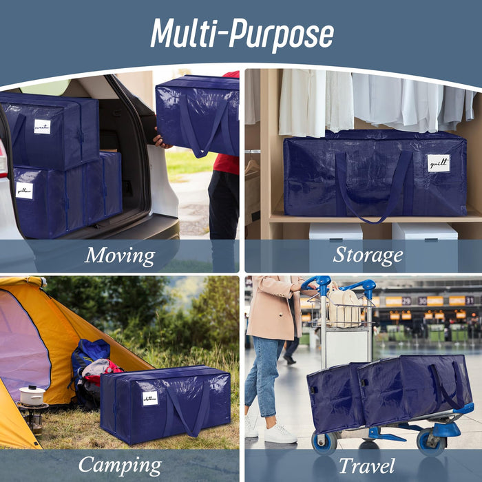 6 Pack Extra Heavy Duty Large Moving Bags with Strong Zipper, Dark Blue
