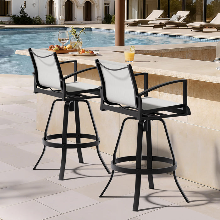 Pellebant 30" Outdoor Swivel Aluminum Bar Stools Set of 4, Sunbrella Patio Bar Height Bar Stools with Back & Footrest, Anti-Rust Patio Bar Stools for Deck Lawn Garden, White