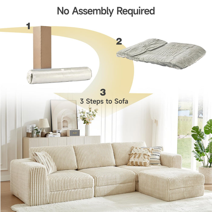 ONBRILL 110" Modular Sectional Sofa,L Shaped Couch 4 Seater with Sleeper Chaise,Upholstered Corduroy Couches for Living Room,Bedroom,No Assembly,Beige