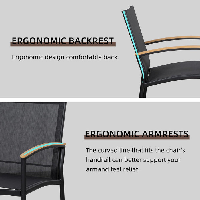 Shintenchi 3 Pieces Patio Bistro Sets, Outdoor Textilene Fabric Conversation Bistro Set, Textilene Fabric Front Porch Chairs Small Patio Furniture Set with Table for Lawn,Garden,Balcony (Black)