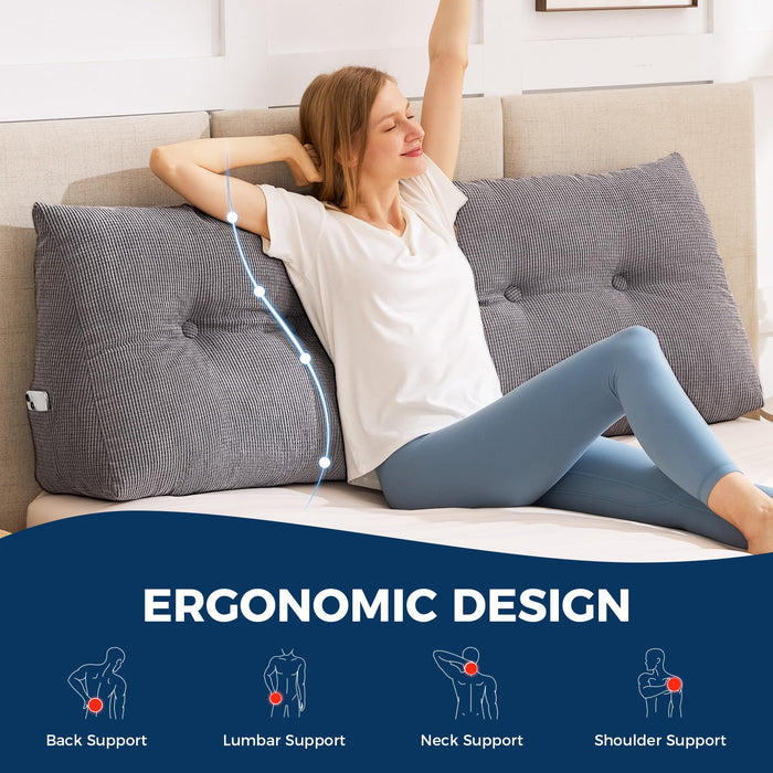 IASEAHK Headboard Pillow Twin, Triangle Pillows for Headboard, Head Board Backrest Wedge Pillow for Reading Sitting Working, Daybed Pillows with Removable Cover for Bed Dorm Sofa, Dark Grey