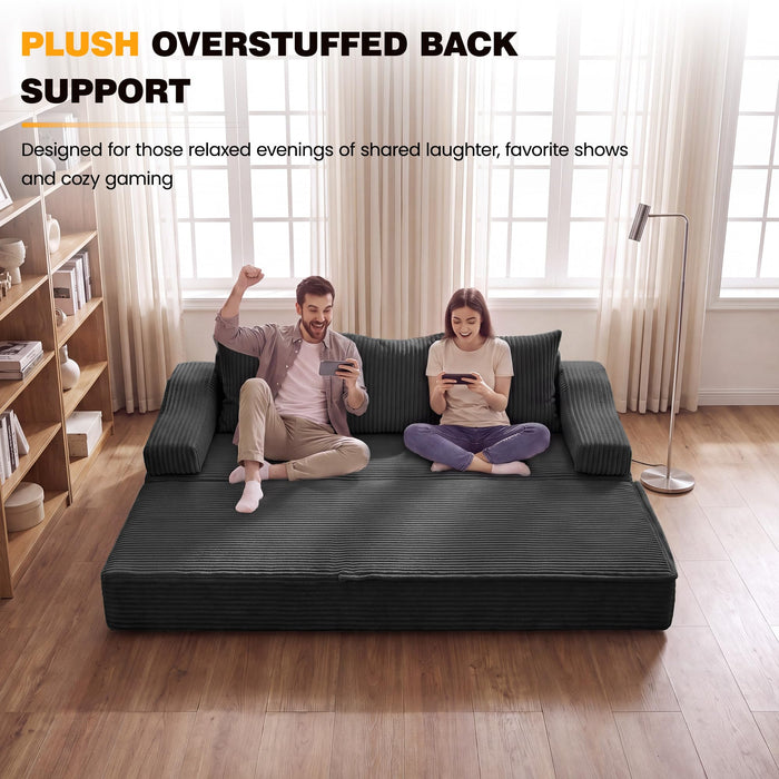 Fiona's magic 78.7" Convertible Futon Sofa Bed, Boneless Couch for Living Room 4-in-1 Corduroy Boneless Sleeper Sofa, Modular Sleeper Couch in a Box, Pull Out Couch No Assembly | Dark Gray