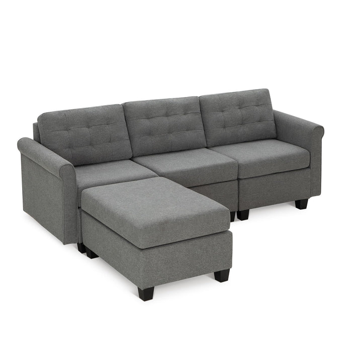 PHI VILLA Convertible Sectional Sofa for Living Room - Modular Sectional Sofa Couch with Seats Storage/Movable Ottoman Small Couch