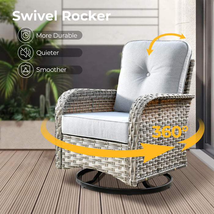 HOOOWOOO Outdoor Sectional Patio Furniture Set with Fire Pit Table,13 Pieces Wicker Conversation Sets L Shaped Couch,Extra Deep Out Door Sofa Outside Furniture with Swivel Chairs Ottomans,Light Gray