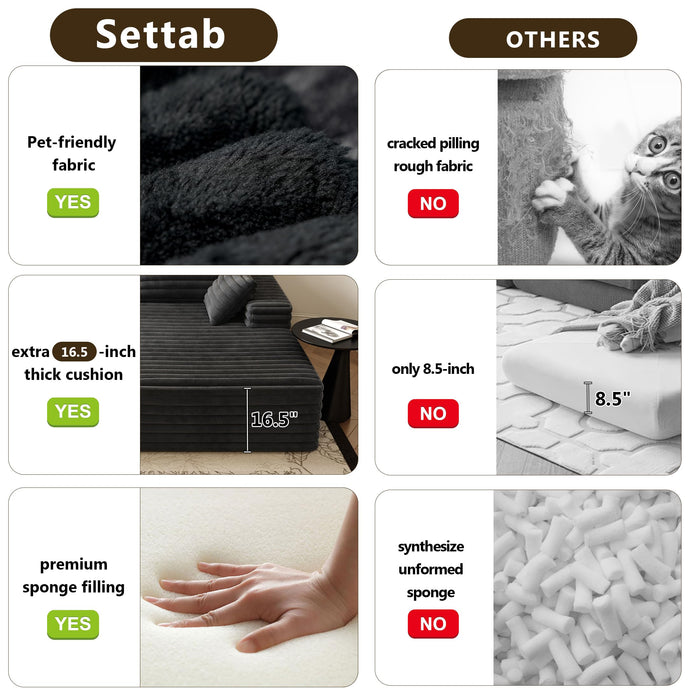 80” Oversized Double Lounge Chaise,Cloud Plush Sofa Bed,Upholstered Boneless Cloud Sofa Deep Seat,No Assembly Required,Modern Corduroy Sleeper Loveseat Chair for Living Room Bedroom Reading,Black