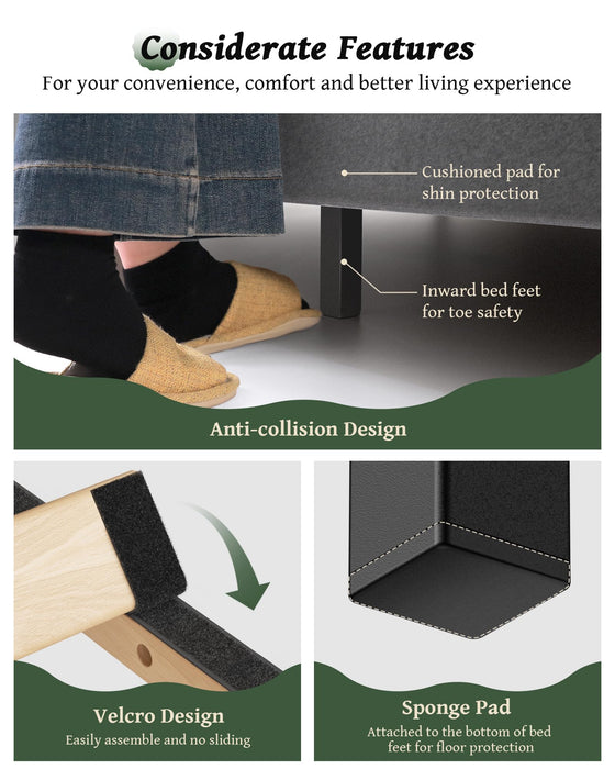 OHOHOLIVE King Size Bed Frame with 56" Headboard - Velvet Upholstered Wingback Platform Bed Frame, Noise Free, Sturdy Wooden Slat Support (Deep Gray, King)