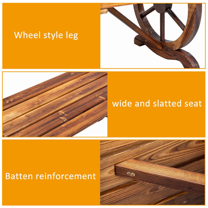 Outvita Wooden Garden Bench, Outdoor Rustic Wagon Wheel Bench