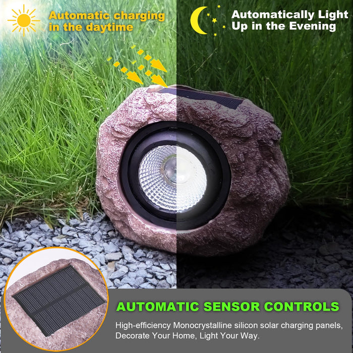Cloud sakura Outdoor Solar Rock Light, Waterproof LED Solar Spotlight, Garden Landscape Lights, Decorative Garden Rock Lights for Paths, Sidewalks, Patio and Landscaping - 2 Pack