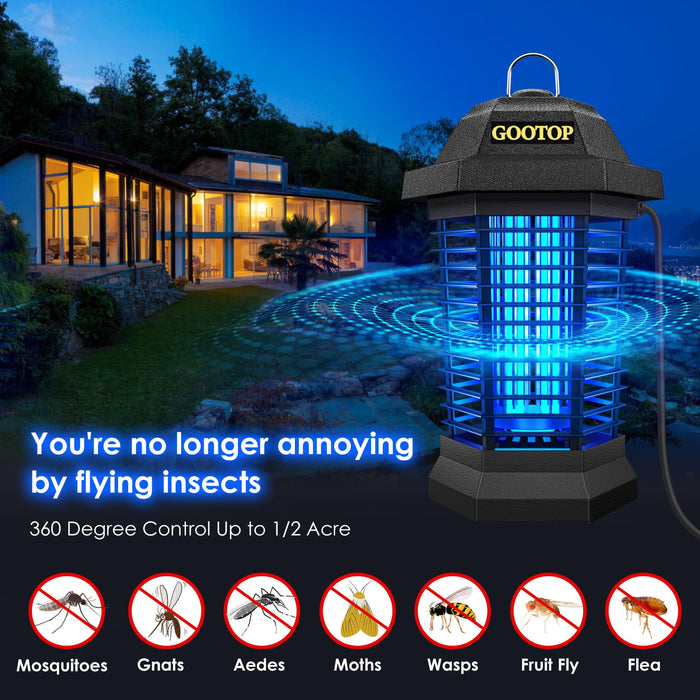 GOOTOP Bug Zapper Outdoor Electric, Mosquito Zapper, Fly Traps, Fly Zapper, Mosquito Killer, 3 Prong Plug, 90-130V, ABS Plastic Outer (Black)
