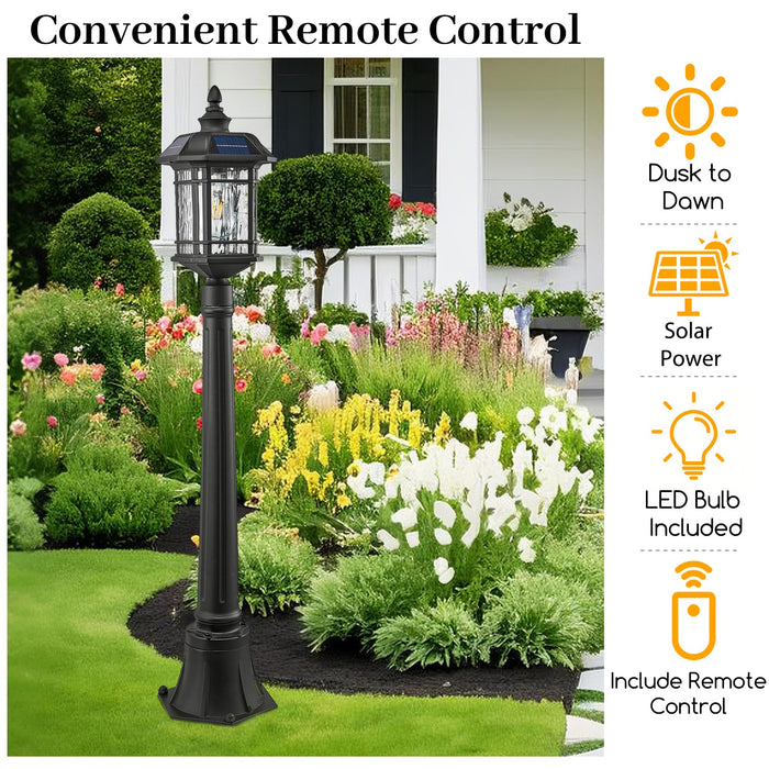 NAXTTII Solar Post Light with Water Ripple Glass Dusk to Dawn Outdoor Post Lights Hard Wired Waterproof 18.3 Inch Large Aluminum Lamp Post Outdoor Lighting Include Remote Control and LED Bulb
