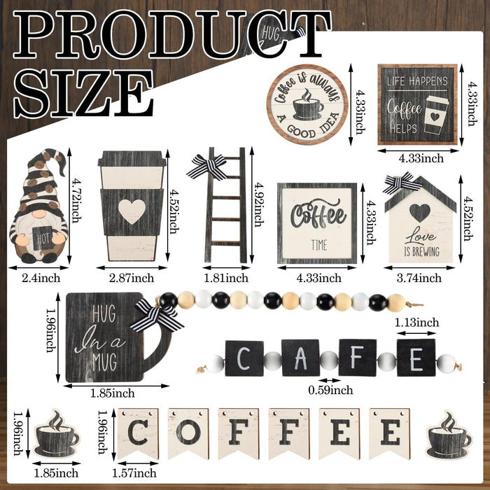 Mifoci 17 Pcs Coffee Tiered Tray Decorations Wooden Coffee Bar Decor Farmhouse Bar Accessories Gnome Wooden Table Sign for Table Kitchen Winter Valentines Gift