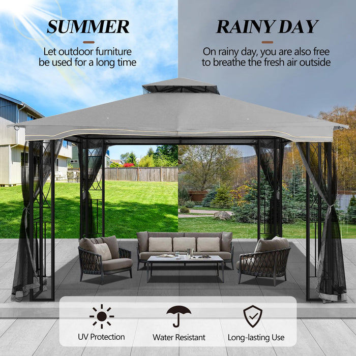 GARTOO 11'x13' Outdoor Patio Gazebo - Porch Gazebo with Polyester Roof & Breathable Netting, Best for Garden, Lawn, Backyard Deck (Grey)