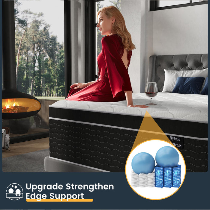 Ruoysun Queen Mattress, 14 inch Bed Mattress in a Box, Medium Firm Hybrid Mattresses Queen Size with Gel Memory Foam and Pocket Springs, Pressure Relief & Upgraded Support, Cooling and Breathable