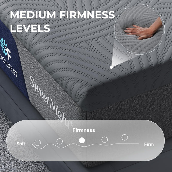 Sweetnight CoolNest Queen Mattress, 14 inch Cooling Gel Queen Size Memory Foam Mattress for Cool Night Sleep, 5-Zone Ergo Support for Pressure Relief, Medium Firm, CertiPUR-US Certified