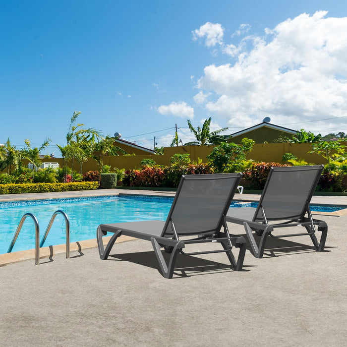 Domi Pool Lounge Chairs Set of 2, Aluminum Adjustable Outdoor Chaise Lounge with Wheels, All Weather Outdoor Lounge Chair for Deck Lawn Patio Backyard, Textilene - Gray