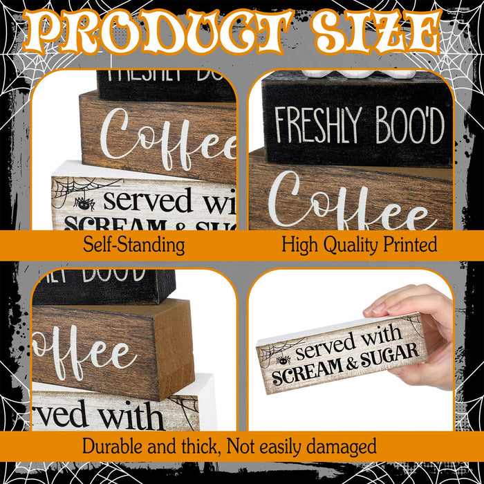 Lineshading 4 Pcs Halloween Coffee Table Decor Wooden Ghost Coffee Bar Sign